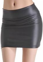 Générique Women's Winter Pencil Skirt Faux Leather Skirts High Waist Short