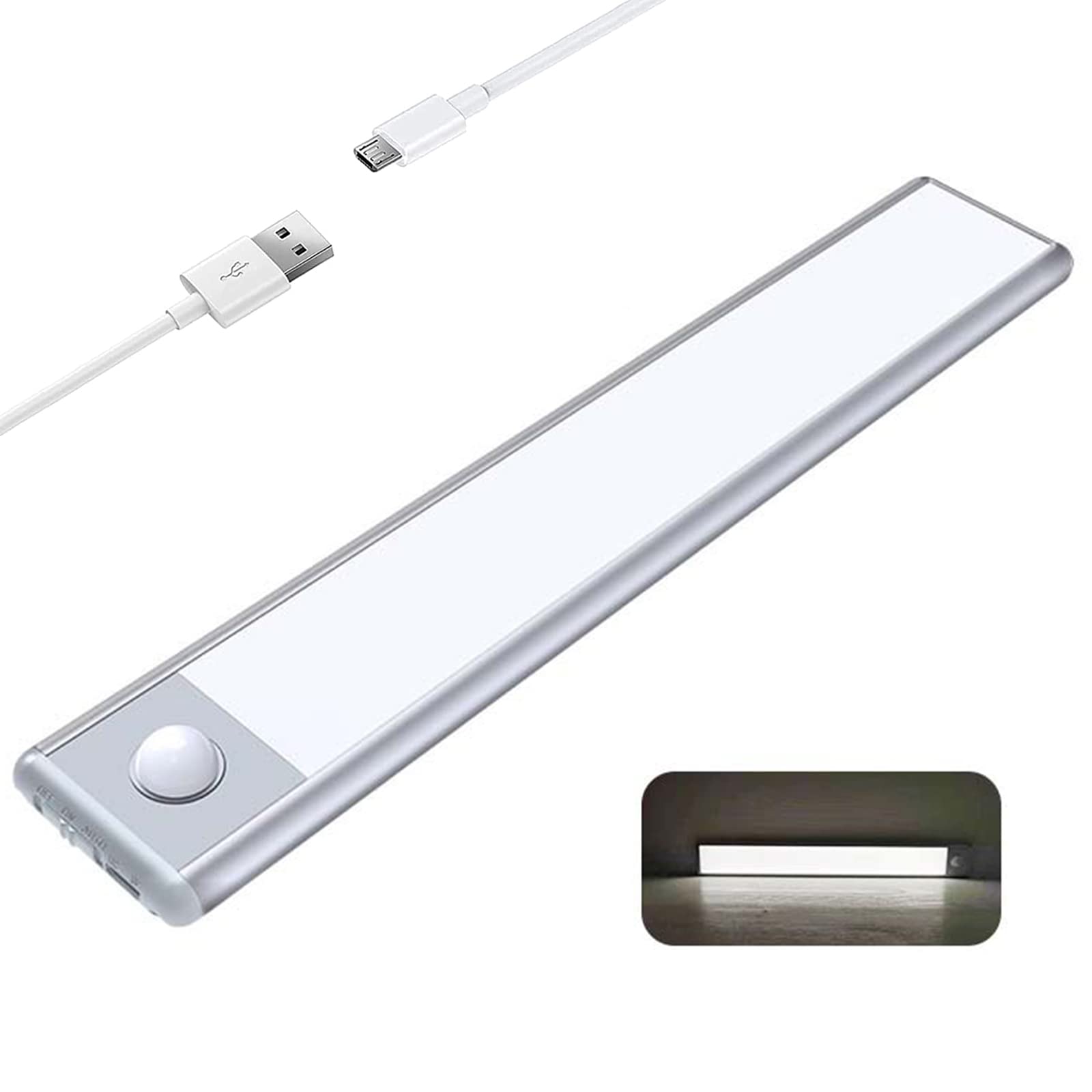 Luce Sottopensile Cucina Regolabile LED Luci Armadio Con Sensore Di Movimento Ricaricabile Luce Notturna Interna Lampada Per Illuminare Cucina, Sottoscala, Cantina, Corridoio,Bianca,20cm