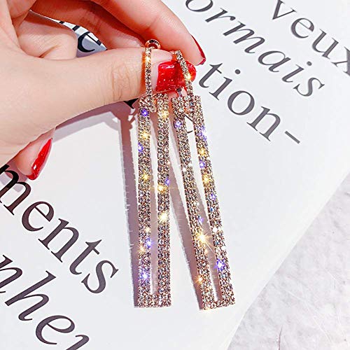 Geometric Rectangle Cubic Zirconia Rhinestone long Drop Dangle Earrings for women Hypoallergenic Pierced4