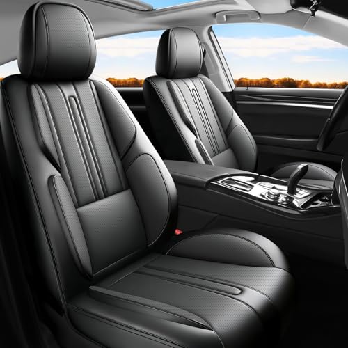 Image of Fit Canyon Car Seat Covers (Only Front 2 Seats) Compatible with GMC Canyon 2015-2024 2025 2026 - Full Coverage Breathable Leather,Airbag Compatible,Waterproof & All-Weather,Black