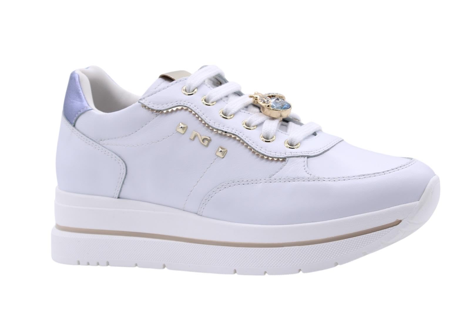 Nero Giardini E512907D Skipper Brill Bianco Sneakers Moda per Donna in Pelle con Zeppa Media (Taglia 40)
