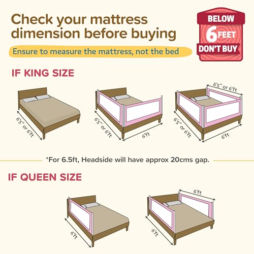Image of LuvLap Comfy Baby Bed Rail Guard (6 ft x 2.3 ft), 180cmx72cm, Bed Rails for Baby & Toddler Safety, Portable, Adjustable Height, Single Side Bed Rail, Pack of 1, Printed Pink New