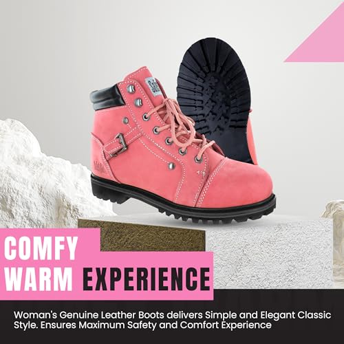Image of Safety Girl Women's Work Boots | Water Resistant Leather Work Boots for Women | Oil & Slip-Resistant Soft Toe Boots for Women | Premium Nubuck Leather | Lightweight and Comfortable | Black Leather - 10M