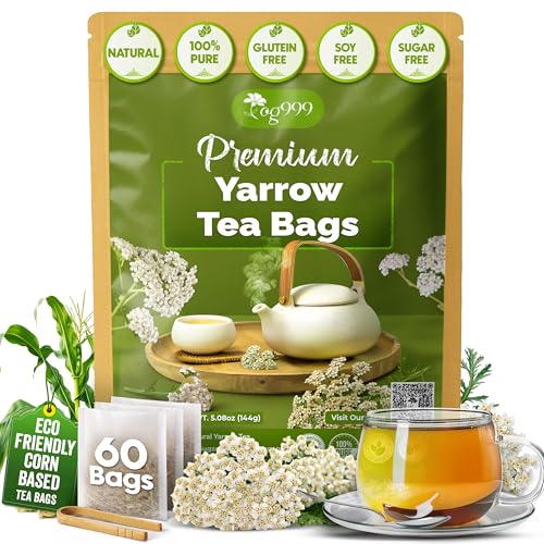 Image of TOG999, Premium Yarrow Leaf Tea Bags | 60 Count | 100% Natural & Pure Achillea Millefolium Herbal Tea, Caffeine-Free Botanical Infusion, Sugar-Free, Vegan.