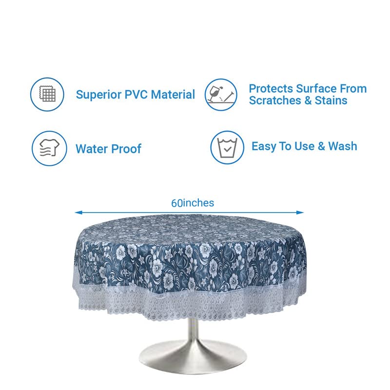 Image of Dakshya Industries Printed PVC Plastic Flowered 4 Seater Round Shape Table Cover (Size- 60 Inches Round)
