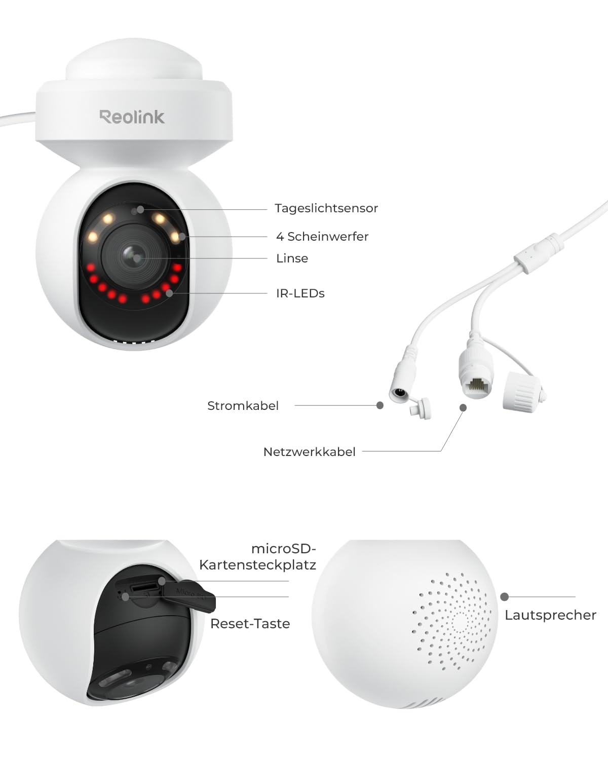 Reolink 4K Wi-Fi 6 Überwachungskamera Set Aussen mit 2TB HDD, Erweitbar auf 16TB, Pan &Tilt & Auto-Tracking, 360° Blick, Anti-Diebstahl-Verschlüsselung, KI-Erkennung, Home Hub Pro+4× E1 Outdoor S