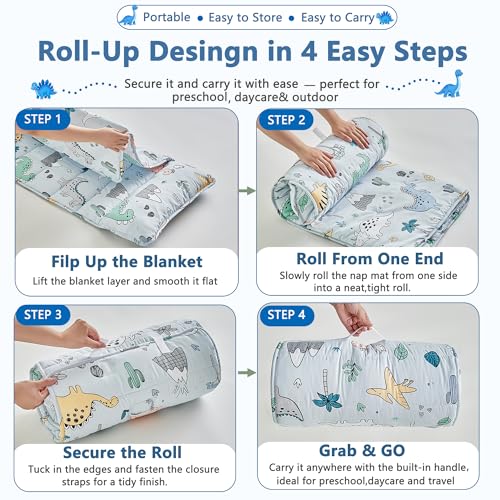 Image of Toddler Nap Mat with Removable Pillow,Ultra Soft Slumber Bags for Girls,Kids Sleeping Bags with Roll Up Design, Perfect for Preschool,Daycare,Kindergarten