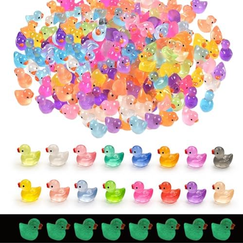 120 Stück Mini Leuchtend Enten Harz, 20 Farben Kleine Enten Mini Figuren Miniatur Ducks Bunte Tiere Enten für Dekoration Aquarium Miniaturgarten Puppenhaus Handwerk DIY Landschafts