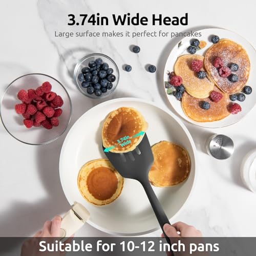 Image of U-Taste Silicone Turner Slotted Spatula, 13.6 inch Long /3.7 inch Wide, Black