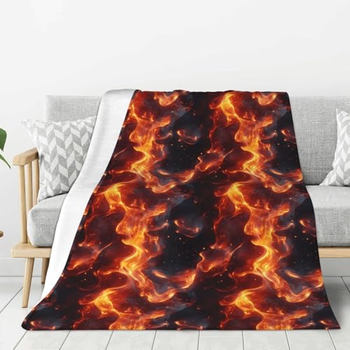 Couverture douce pour canapé et lit, 127 x 152,4 cm – Couverture douillette et chaude en flanelle à imprimé flamme rouge pour homme et femme, couverture...
