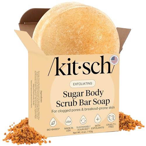 Kitsch Exfoliating Sugar Body Scrub Bar Soap – Polishing Soap Bar with Granules, Walnut Shell & Coconut Oil – Hydrating Exfoliating Body Scrub for Smooth, Glowing Skin Care – Made in the USA - 4 oz