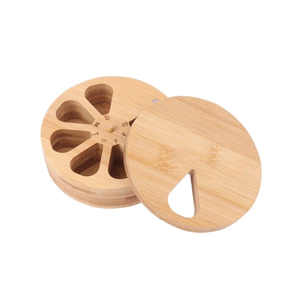 Pilulier hebdomadaire en bois de bambou pour médicaments, vitamines, arthrite, 7 jours, portable au quotidien