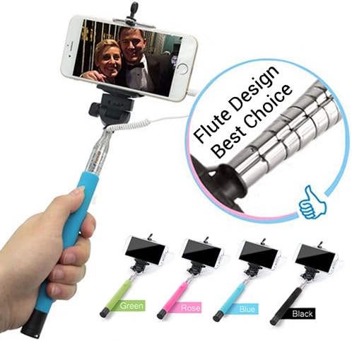 Selfie Stick with Push Button Cable Monopad 180 Rotating Indoor Outdoor Parties Group Selfie Photos Cell Phone (No batteries required)