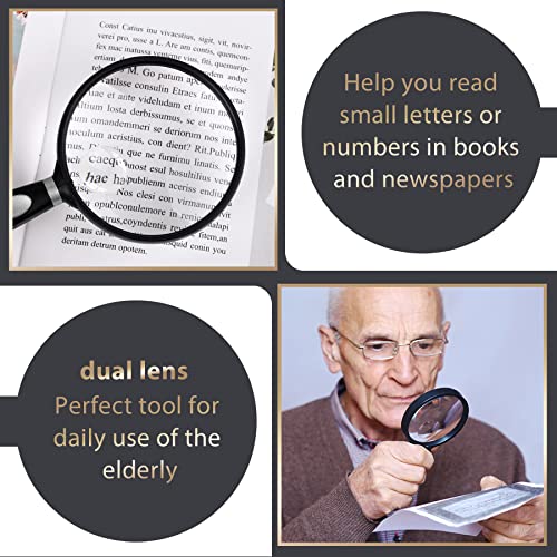 Image of Feosky Handheld Reading Magnifier, 10X Magnifier, 75mm Shatterproof Lens, Non-Slip Handle for Adults Close Work, Seniors Reading and Nature Exploration, Hobby Observation(Silver)