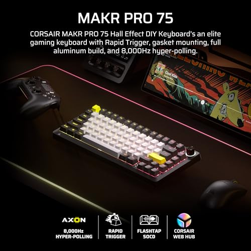 Image of Corsair MAKR PRO 75 Hall Effect DIY Wired Magnetic Mechanical Gaming Keyboard - 75% Layout, MGX Hyperdrive Switches, Dual Actuation, Rapid Trigger, FlashTap SOCD, 8,000Hz, US Layout - Black