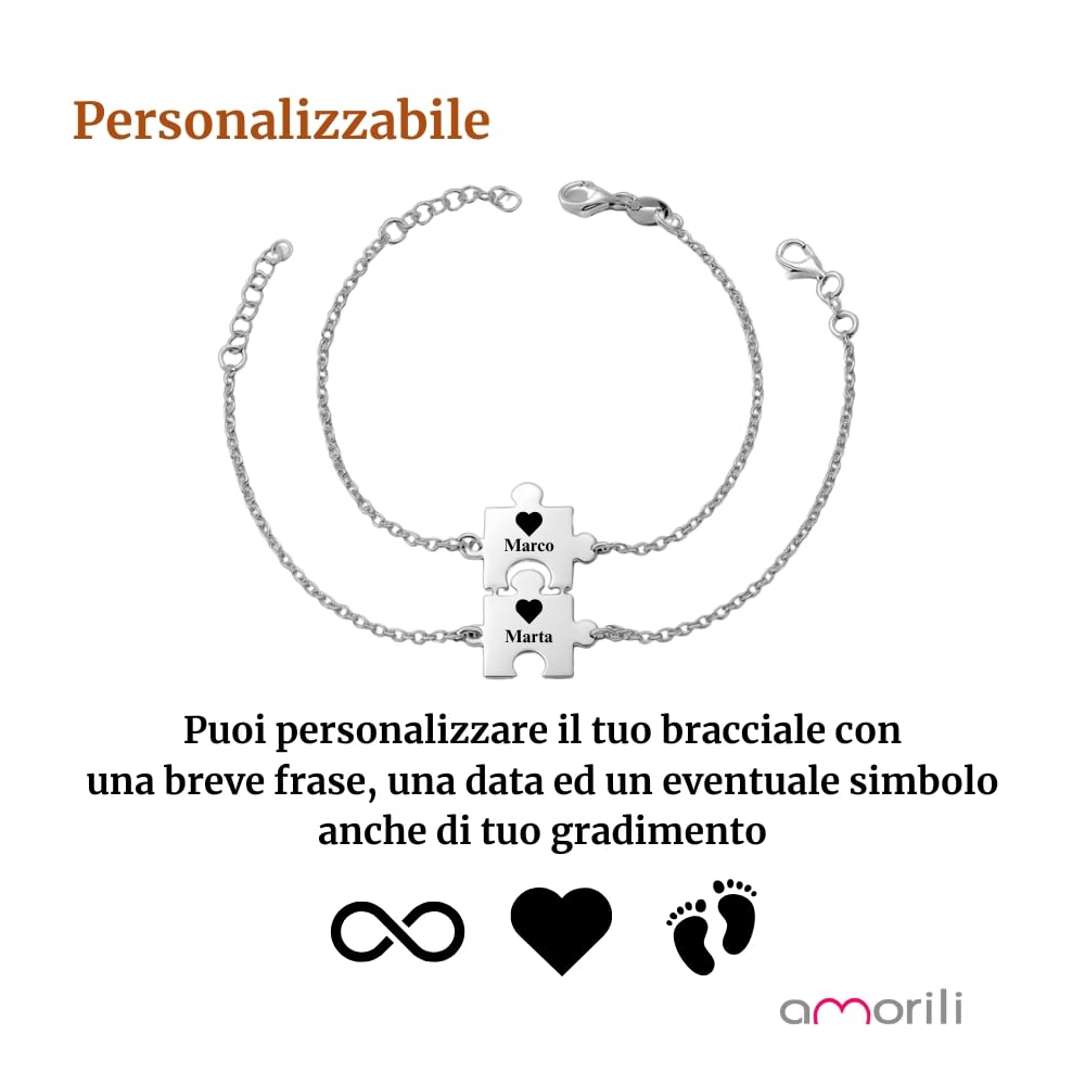 Bracciali Puzzle Coppia in Acciaio Inox Personalizzati con Incisione | Set Braccialetti Amicizia o Amore | Gioiello Simbolico Regolabile | Idea Regalo per Fidanzati o Amiche