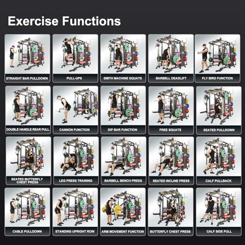 Image of Smith Machine with Weight Stacks Power Cage Squat Rack Dual Cable Crossover Machine, LAT Pull-Down All in One Home Gym Systems