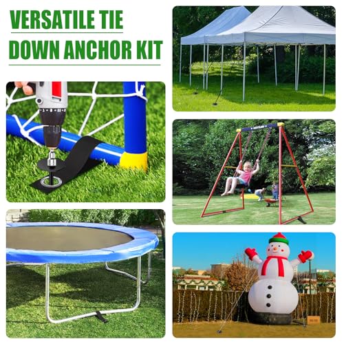 Image of Eurmax USA 4 Pack Universal Ground Anchors High Wind, Heavy Duty Screw-in Trampoline Stakes with 4 Straps, Upgraded Commercial Anchor Kit for Outdoor Sheds, Swing Sets & Mobile Homes (Black)