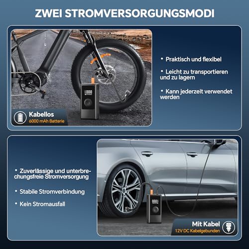 Sealong Elektrische Luftpumpe 150PSI, Akku Fahrradpumpe mit Autostop – Ansicht 6