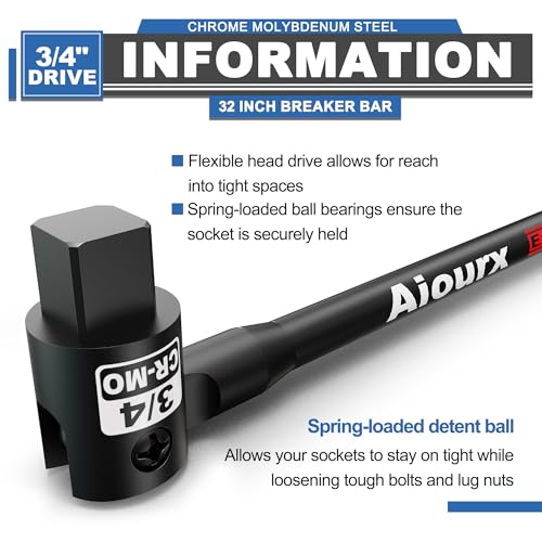 Image of 3 /4 inch Drive 32 Inch Breaker Bar, Heavy Duty Head, Premium Chromium-Molybdenum Steel, Laser Etched Marking, for Loosen Rusted, Stubborn, Stuck Nuts and Bolts