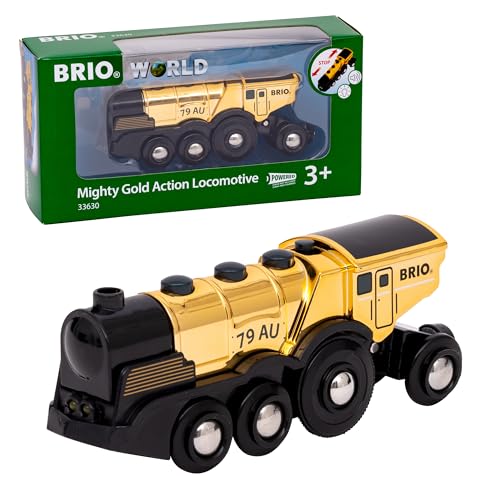 BRIO World 33630 Goldene Batterielok mit Licht und Sound - Mit Auskoppel-Funktion zur Nutzung als Schiebelok - Empfohlen ab 3 Jahren