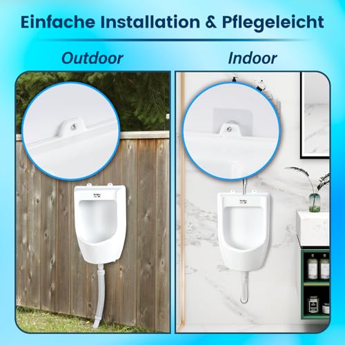 Urinal Kunststoff Pissoir mit Schlauch, Urinalsieb & Zubehör - Herren Männer WC Set Steh Klo Urinalbecken, Plastik Wand Pisuar für Garten Toilette Haus, Camping, Baustelle - weiß PVC
