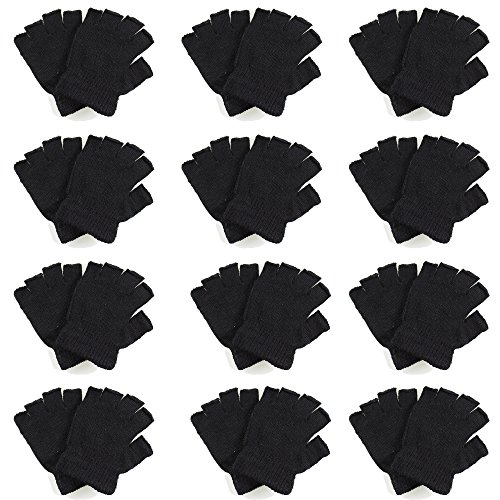 Gelante Classic Adult Winter Fingerless Knitted Magic Gloves Wholesale Lot 12 Pairs- 9907-Black
