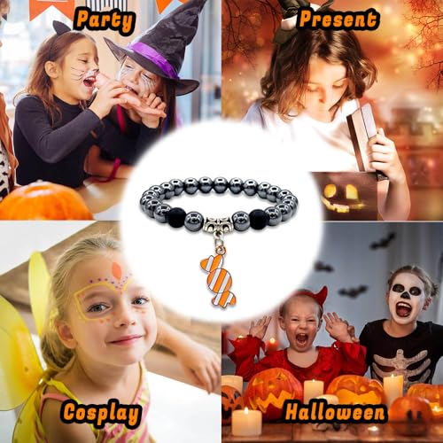 Image of Halloween Bracelet Set with Pumpkin Hair Rope, Ghost Ear Clip - Perfect for Girls' Halloween Party Favor or Trick or Treat Present