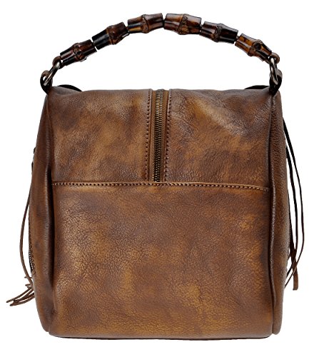 ZLYC Women's Leather Bamboo Hand Strap Featured Fringe Bohemian Tassel Studed Cross Body Bag4