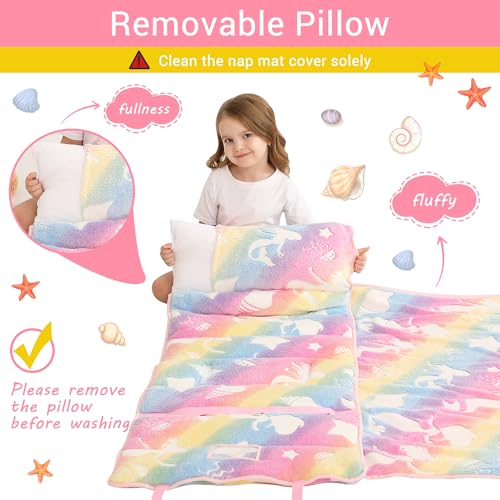 Image of Lasoftan Toddler Nap Mat with Pillow and Blanket, Extra Large Rolled Napping Mats,Slumber Bags for Boys Girls,Kids Sleeping Bag for Daycare, Preschool Travel Camping