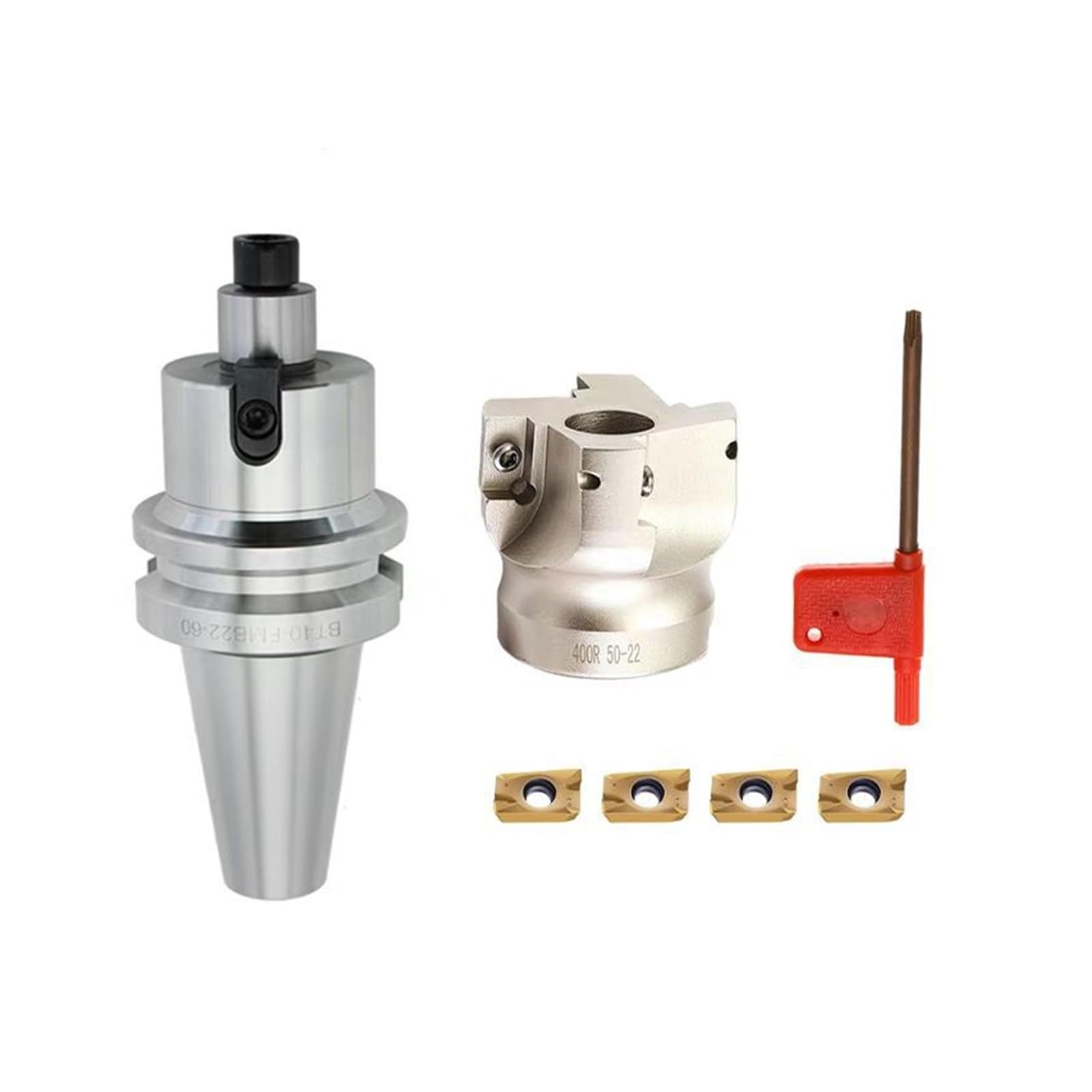 Kongmm A Lathe Tools Milling Cutter Bar Mtb3-Fmb22-M12 + 400R-50-22-4T Cutter Disc + 10Pcs Pmt1604 Cutter(Bt40-Fmb22+50-22-4T)