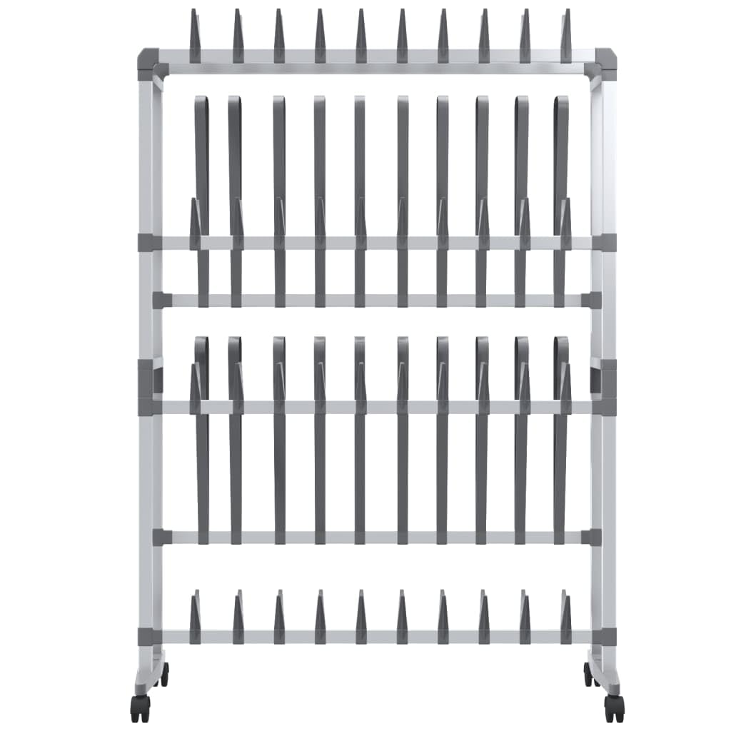Schuhregal mit Rollen Silber 89x27x120 cm - Mobiler Schuhständer aus Aluminium für 40 Paar Schuhe und 10 Paar Stiefel - Platzsparende Schuhablage für Flur und Diele