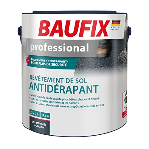 Baufix professional Revêtement de sol antidérapant gris anthracite, satiné, 2.5 litres, Peinture sol & béton, Antidérapant, pour béton/chape/ciment, pour...