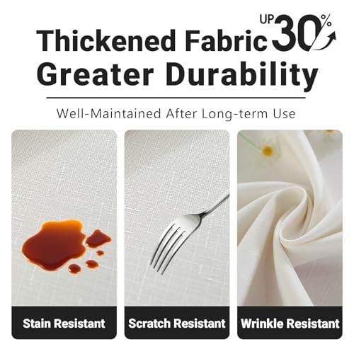 Image of Laolitou Round Tablecloth (Fits 30-48 inch Table) Linen Waterproof Textured White Table Cloth, Washable Wrinkle Free Spill Proof Fabric Tablecloths for Dining Table Farmhouse Kitchen, 60x60 Inch