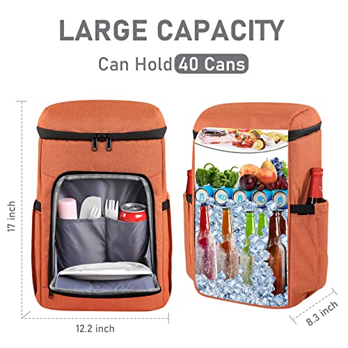 Kookoomia Backpack Coolers Insulated Leak Proof, Large 40 Cans Waterproof Cooler Backpack, Lightweight Lunch Back Pack For Men Women, Ice Chest Backpack For Beach Travel Camping Picnic (Orange) #TOP6