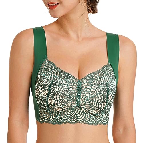 LXGKEKSKG Ropa interior clásica de encaje para mujer, sin cables, cómoda y ajustada, verde, 46