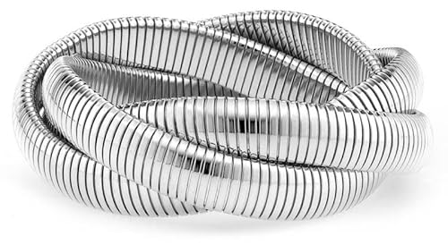 Janis By Janis Savitt Triple Cobra Bracelet With 1/2” Wide Flexible Stretch Interlocking Omega Twist Bands High Polished Rhodium #TOP6