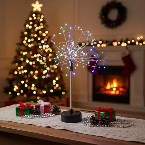 Table Lights Fireworks,Mini LED Starburst Table Lamp with Warm Fairy Lights, Battery Operated Firework Centerpiece for Christmas, Parties & Indoor Home Decor (Multicolor)