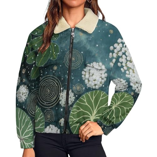 Manteau polaire bleu sarcelle à motif floral pour femme en grande taille