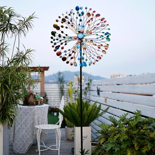 Moulin à vent à énergie solaire éclairage LED multicolore sculpture de vent extérieur - 6