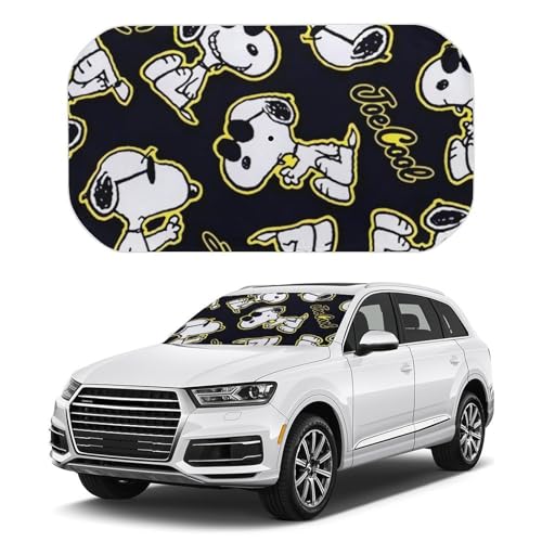 スヌーピー 車用 サンシェード 傘型 折り畳み式 フロントガラス用 車用パラソル 日焼け対策 日よけ 遮光 強力断熱 車内用品 UVカット 車中泊 プライバシー保護 取付け簡単 収納便利 収納ポーチ付き 133x73cm