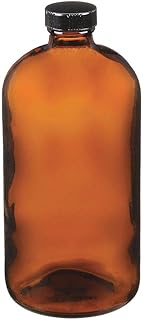 5123233C-25-1 L (33.8 oz.) - Boston Round Bottles, Amber, Narrow Mouth, Kimble Chase - Case of 12