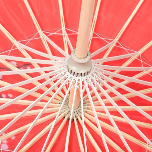 Paraguas de seda rojo retro con mango pulido para decoración de bodas 4