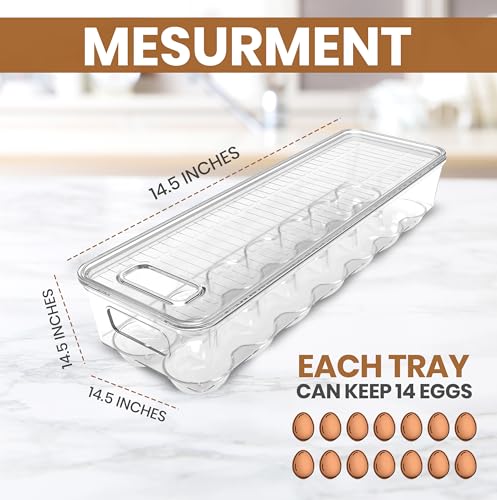 Utopia Home Egg Container With Lid and Handle for Refrigerator - Pack of 2 - Clear Stackable Egg Holder for Kitchen Storage and organization