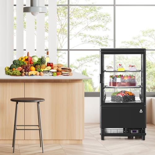 CuisinAid Refrigerated Display Case, 2.0Cu.Ft, Countertop Pastry Display Case Commercial Display Refrigerator with LED Lighting, Frost-Free Air-Cooling, Locked Door for Bakery