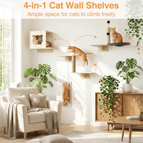 Mueble de pared para gatos multi-nivel de madera 6 piezas miniatura 6