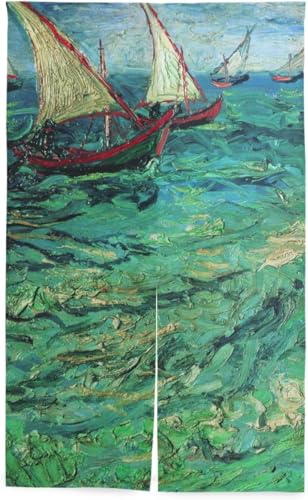 のれん ゴッホ 油絵 絵画 海 おしゃれ ロング 暖簾 洗濯可 突っ張り棒付き 幅86cm×丈143cm
