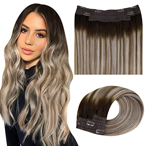 LaaVoo Human Hair Extensions Balayage Dark Brown to Light Brown & Platinum Blonde Real Remy Hair Invisible Wire Undetectable 100% Real Straight Hair Extensions Long-Lasting 80g 18 Inch #3/8/24