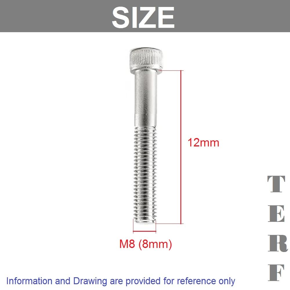 TERF® M8 X 12mm Hex Socket Cap Head Machine Screws Stainless Steel A2 (304) Machine Screw M8 (8mm) X 12mm Allen Key Hexagonal Socket Cap Bolts - Image 3