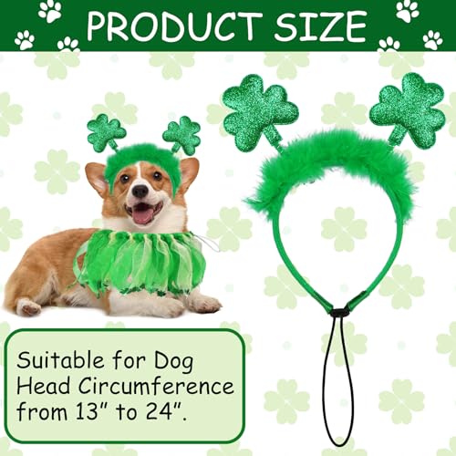 Dog-St-Patricks-Day-Outfit-St-Patricks-Day-Dog-Costume-Clothes-Green-Glitter-Shamrock-Dog-Headband-Dog-Collar-with-Shamrock-Ribbons-Holiday-Costumes-for-Small-Medium-Large-Dogs GOYOSWA Dog St. Patrick's Day Outfit, St Patricks Day Dog Costume Clothes Green Glitter Shamrock Dog Headband Dog Collar with Shamrock Ribbons Holiday Costumes for Small Medium Large Dogs - Image 4